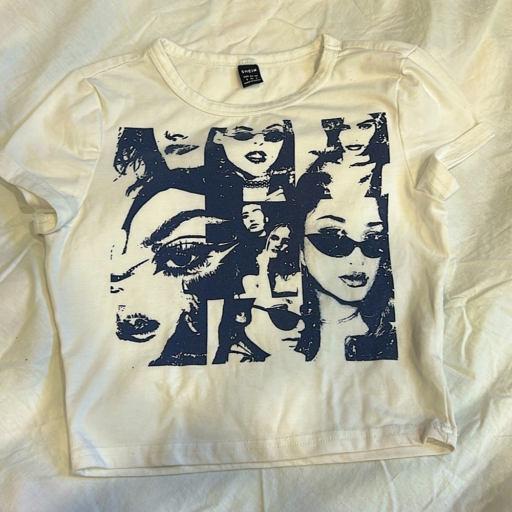 White crop top with blue feminine design
